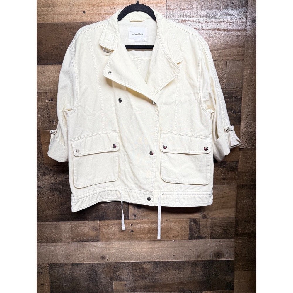 Wilfred Free Aritzia Cream Cotton Canvas Moto Sword Jacket Roll Tab Sleeve 1/L‎